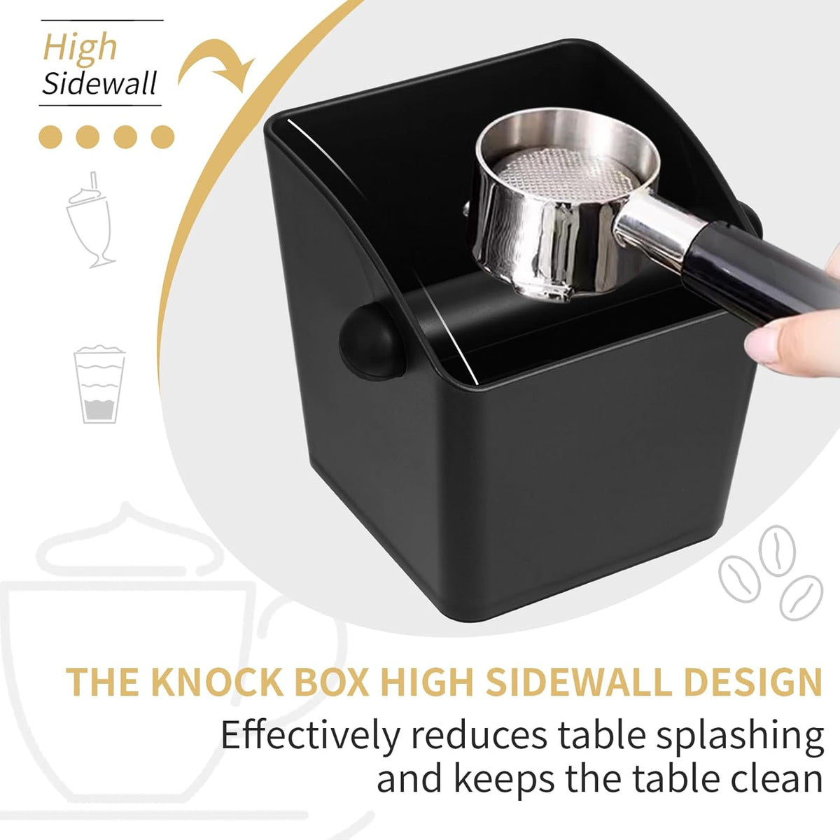 Large Square Knock Box Shock-absorbent Knock Box Espresso with Removable Knock Bar and Non-Slip Base Espresso Accessories for Home/Office (Large