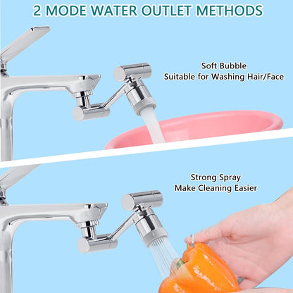 TIDYENDURE 1080°Swivel Faucet Extender, Sink Water Faucet Aerator Extension, 2-Flow Sprayer Faucet Head, Faucets Bubbler for Kitchen and Bathroom Sink Faucet, Tap Adjustment for Face Washing, Silver