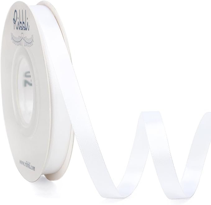 Ribbli Double Faced White Satin Ribbon,3/8” x Continuous 25 Yards,Fabric Ribbon use for Bows Bouquet,Gift Wrapping,Floral Arrangement