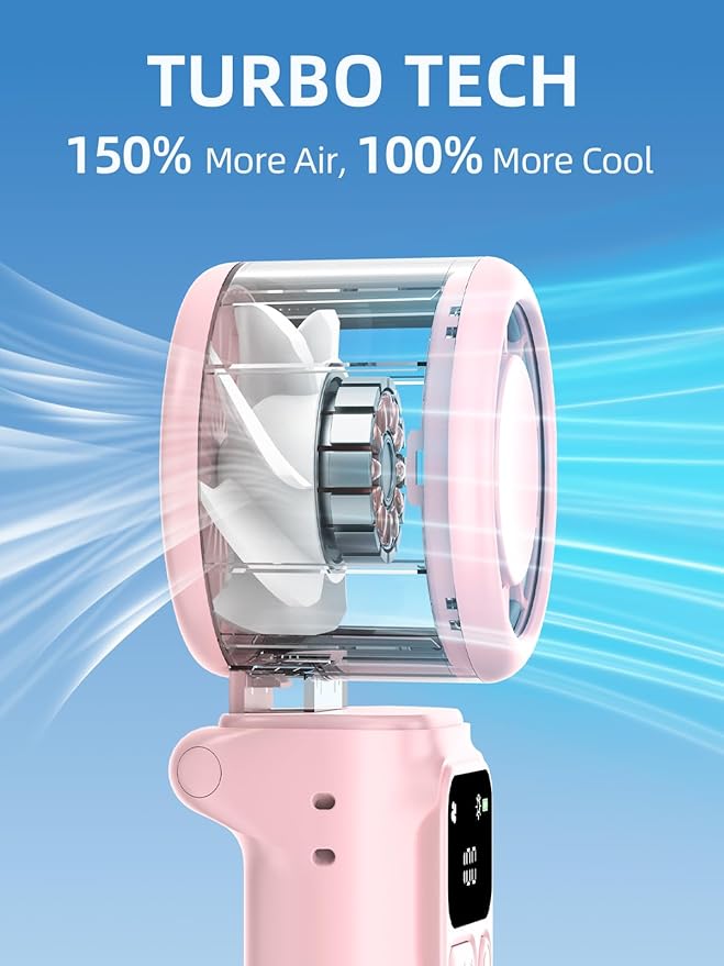 Portable Handheld Turbo Fan, 199 Stepless Speeds, 4000mAh USB Rechargeable, 12H Runtime, 2H Fast Charging, Smart Display, Emergency Flashlight, Personal Cooling Fan for Travel, Gym, Camping, Outdoors
