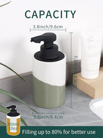 BosilunLife Automatic Soap Dispenser Ceramic Hand Free Soap Dispenser with Waterproof Pump Rechargeable Smart Electric Soap Lotion Dispenser Touchless for Kitchen Bathroom (White-Green, Liquid Pump)