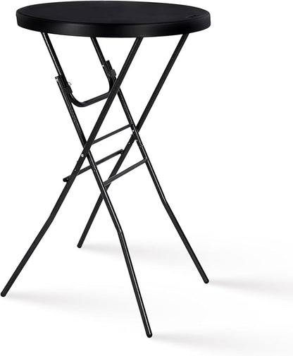Byliable Cocktail Table 28in High Top Round Folding Indoor Outdoor, Plastic Bar Height Foldable Bistro Tall Table for Party, Patio, Dining Room, Kitchen, Events, Removable Locking Legs, Black