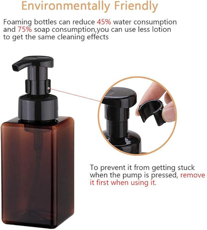 UUJOLY Foaming Soap Dispenser, 450ml (15oz) Refillable Pump Bottle Plastic for Liquid Soap, Shampoo, Body Wash (2 Pcs) (Amber)