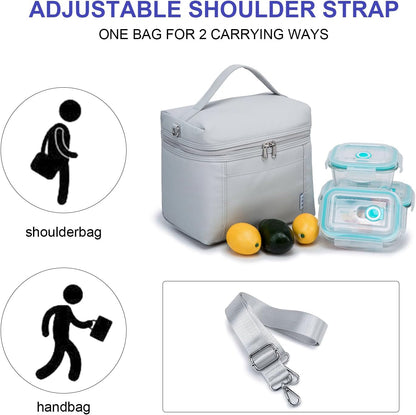 NOL Natural Organic Lifestyle Insulated Lunch Bags for Women Cooler Bag Lightweight Nylon Waterproof Lunch Box For Work (Gray White, Medium(normal))