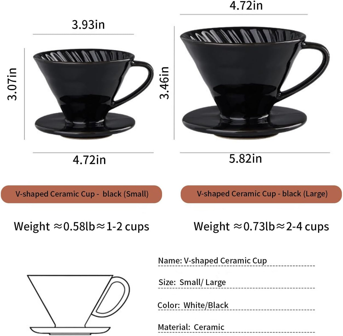 Pour Over Coffee Maker, Single Cup Coffee Dripper, Manual Porcelain Slow Brewing Accessories for Travel, Camping, Office, Home, Cafe