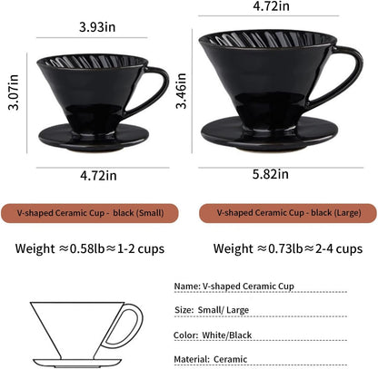 Pour Over Coffee Maker, Single Cup Coffee Dripper, Manual Porcelain Slow Brewing Accessories for Travel, Camping, Office, Home, Cafe