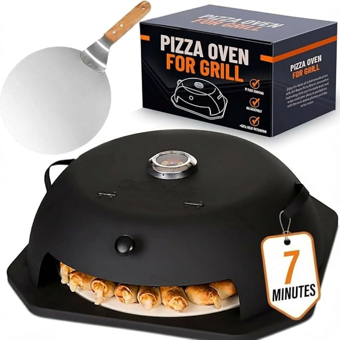 HeatGuard Pro Geras Pizza Oven for Grill - Grill Top Pizza Oven For Outdoor Camping - Pizza Stone, Pizza Peel Kit - Portable Backyard BBQ Pizzas Maker Charcoal, Pellet, Propane Gas Wood Attachment