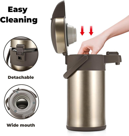 Ojoj 4L/133OZ Thermal Coffee Carafe with Pump, Thermal Beverage Dispenser, Coffee Airpot Stainless Steel Coffee Carafe for Hot Drinks Gold