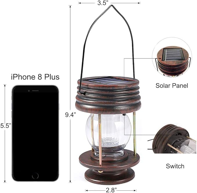 Hanging Solar Lights Outdoor - 1 Pack Solar Powered Waterproof Landscape Christmas Lanterns with Retro Design for Patio, Yard, Garden and Pathway Decoration (Warm Light)