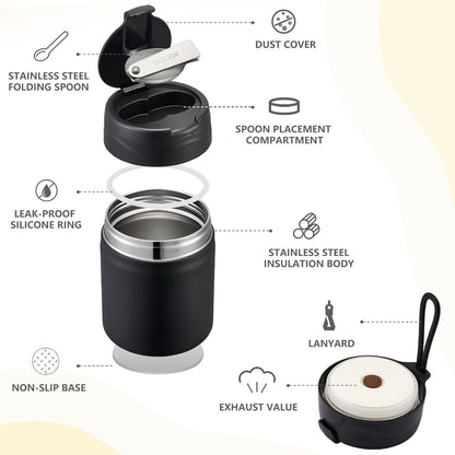17oz Soup Thermo for Hot Food Kids Insulated Vacuum Food Jar with Stainless Steel Spoon Wide Mouth Thermo Leakproof Lunch Food Container Kids Hot