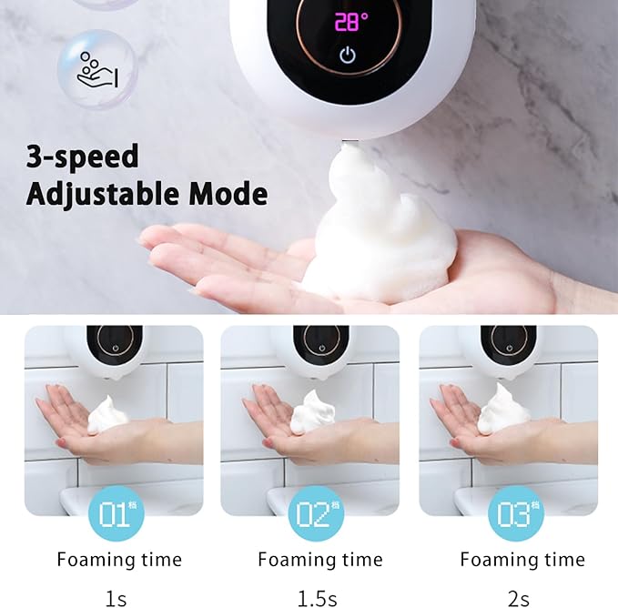 Automatic Soap Dispenser, Smart Foam Soap Dispenser with Temperature Display & Long-Last Battery, 450ML Large Capacity, 3 Modes for Kitchen Sink and Bathroom, Wall-Mounted Hand Soap Dispenser (Blue)