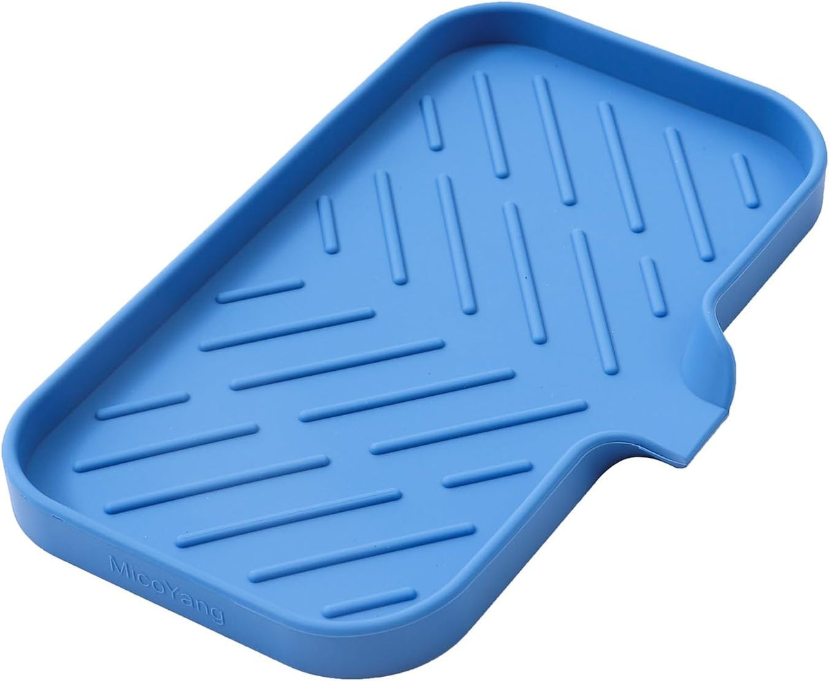 Silicone Bathroom Soap Dishes with Drain Spout Bathroom and Kitchen Sink Organizer,Sponge Holder,Dish Soap Tray,Perfect for Dispenser,Scrubber,Bottle,Cup on Counter Lichen Blue 9.6"×5.3"