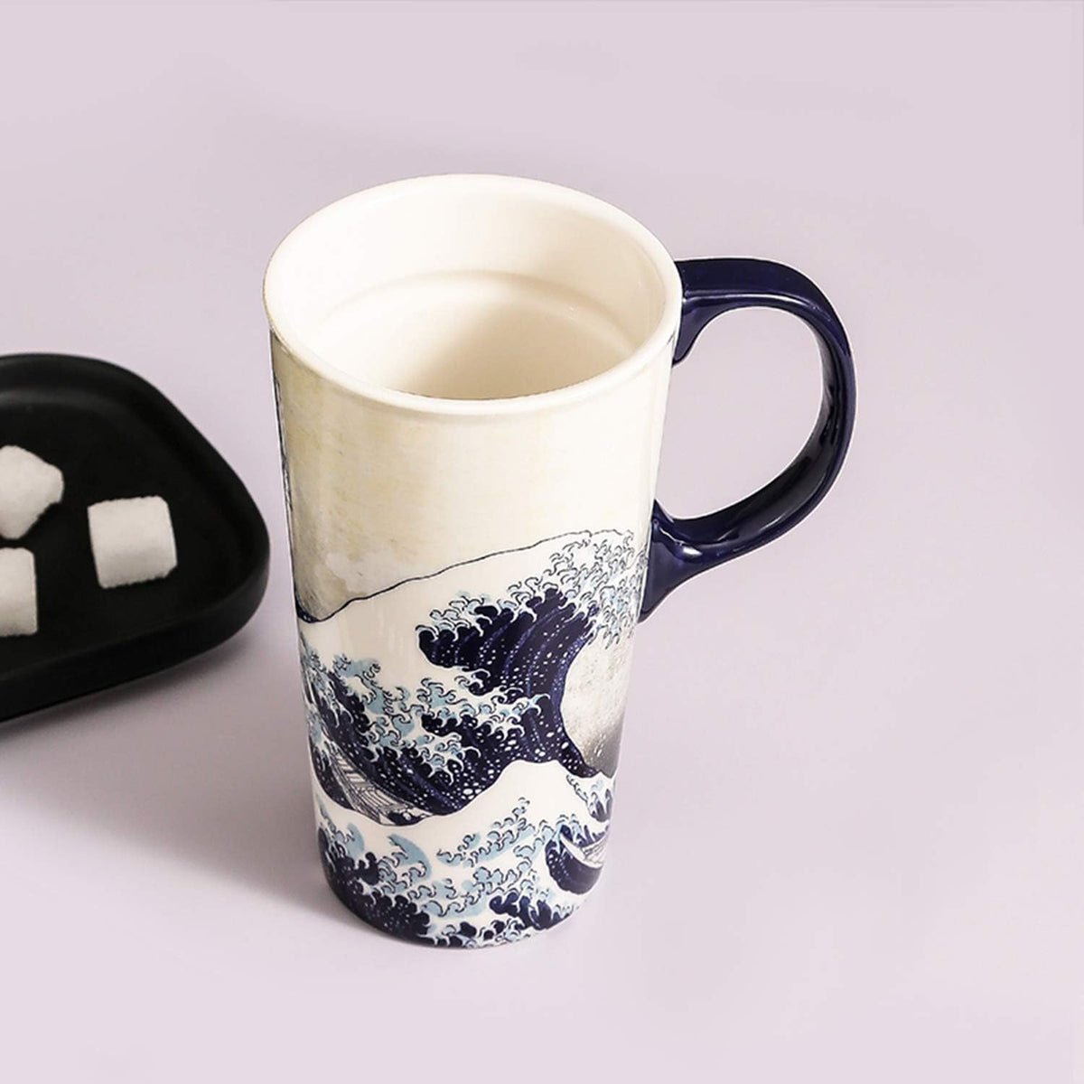 Topadorn Ceramic Travel Mug Porcelain Coffee Cup with Spill-proof Lid and Box, 17 Oz.