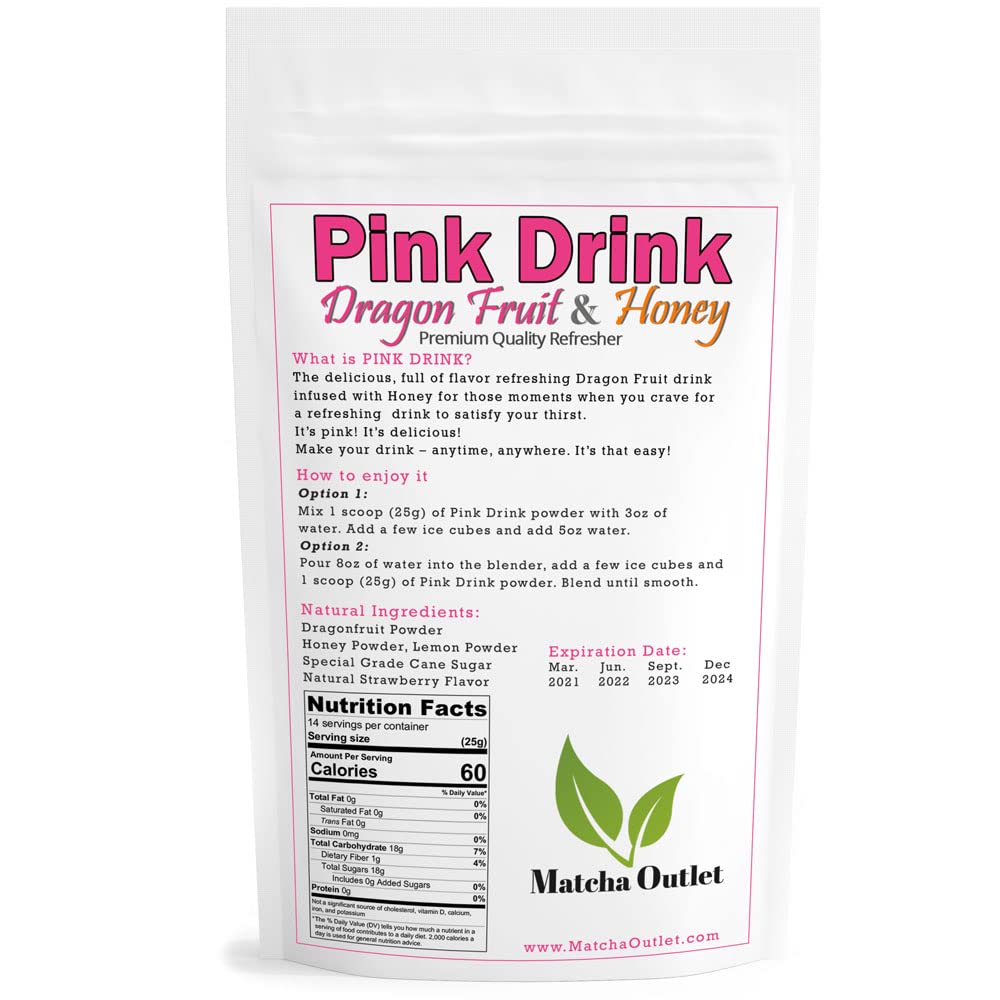 Pink Drink Powder Pitaya Dragon Fruit & Honey Refresher 12 oz Great For Loaded Tea Bubble Tea