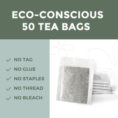 Fescha Organic Jasmine Green Tea Bags, Flower-scented Tea (50-count), Eco-Conscious Tea Bags, Packed by Resealable Kraft Bag