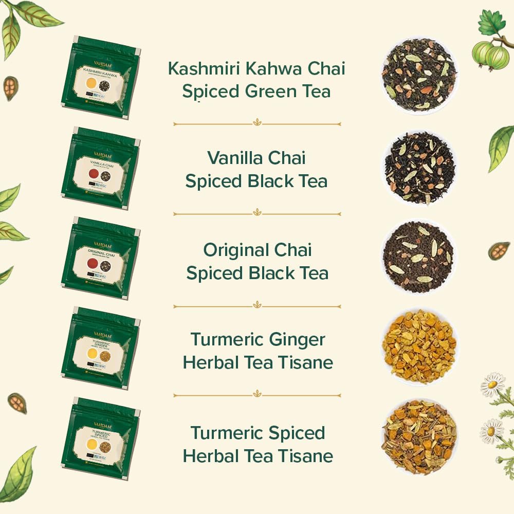 Vahdam, Assorted Chai Tea Loose Leaf Tea Gift Set (10 Flavors) Gift Ideas for Women & Men, Indian Exotic Chai Tea Blends, Resealable Ziplock Pouch