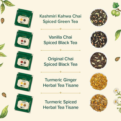 Vahdam, Assorted Chai Tea Loose Leaf Tea Gift Set (10 Flavors) Gift Ideas for Women & Men, Indian Exotic Chai Tea Blends, Resealable Ziplock Pouch