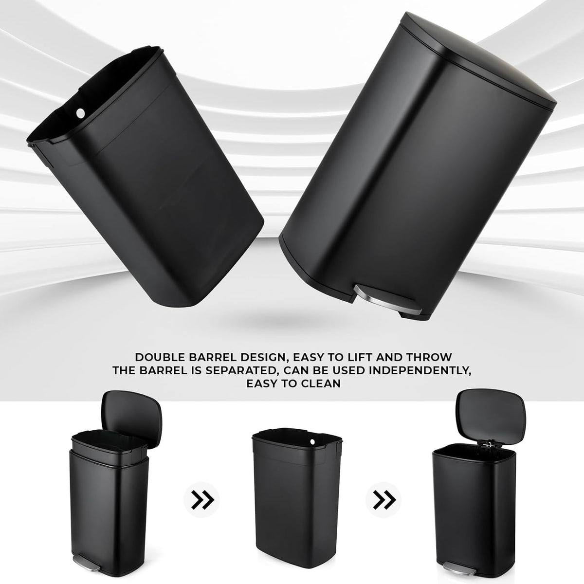 13.2 Gal Kitchen Trash Can, 50L Recycling or Garbage Bin, Brushed Stainless Steel Waste Basket, Soft&Quiet Close Dustbin, with Step-On Pedal, Removable Inner Bucket, for Home, Office, LIving Room