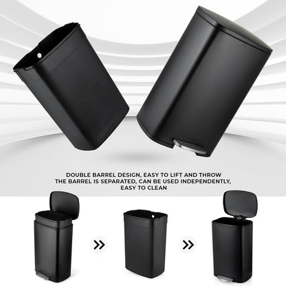 13.2 Gal Kitchen Trash Can, 50L Recycling or Garbage Bin, Brushed Stainless Steel Waste Basket, Soft&Quiet Close Dustbin, with Step-On Pedal, Removable Inner Bucket, for Home, Office, LIving Room