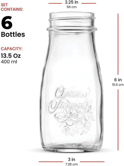 Bormioli Rocco Quattro Stagioni Bottles, Set of 6-13.5 Oz. Clear Glass with Twist Lids for Food Preserving, Beverage Serving, Homemade Gifts
