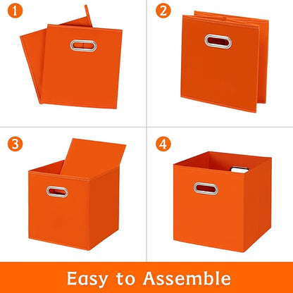 Fabric storage bins Cubes, Fabric Cube Organizer with Handle, Foldable Cube Bins for Cloth or Accessary Storage, 11x11x11, Set of 3, (Orange)