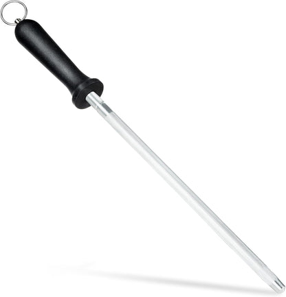 Knife Sharpener Rod, Kitchen Knives Sharpener Carbon Steel Professional Knife Sharpening Steel, Honing Rod with Hanging Holes (13 inches)