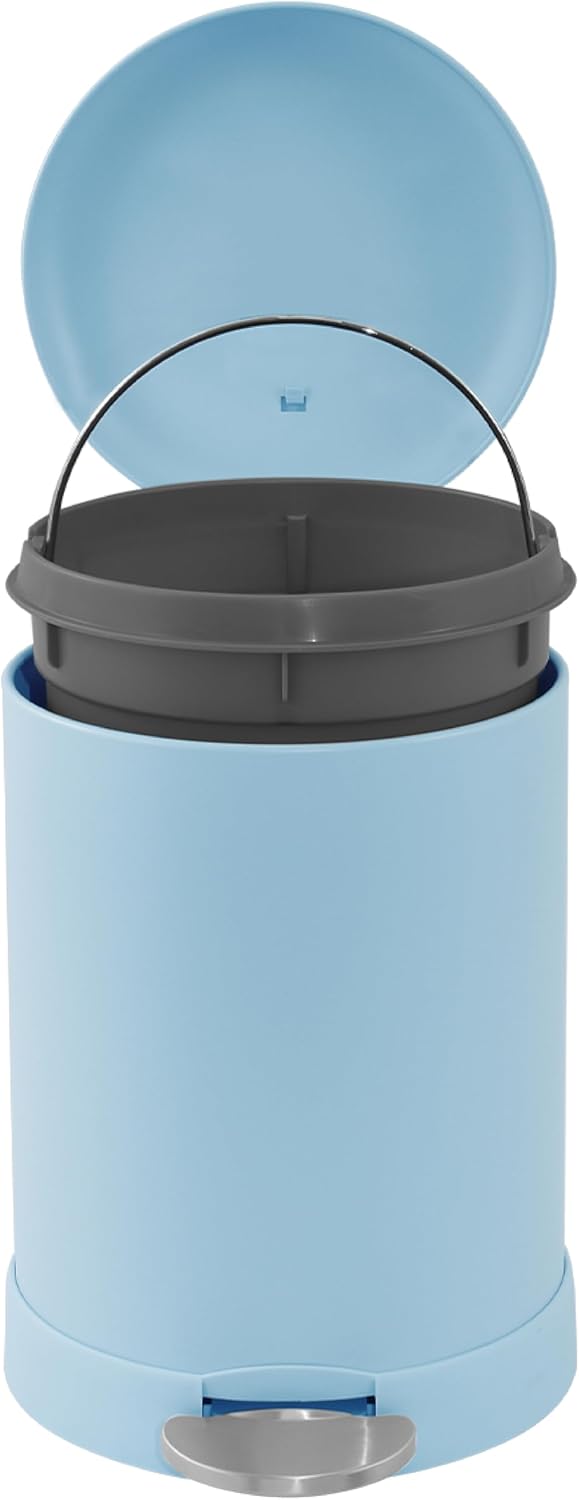 Glad Small Trash Can, 1.2 Gallon | Round Stainless Steel Garbage Bin with Soft Close Lid & Step Foot Pedal | Metal Waste Basket with Removable Inner Bucket, Blue