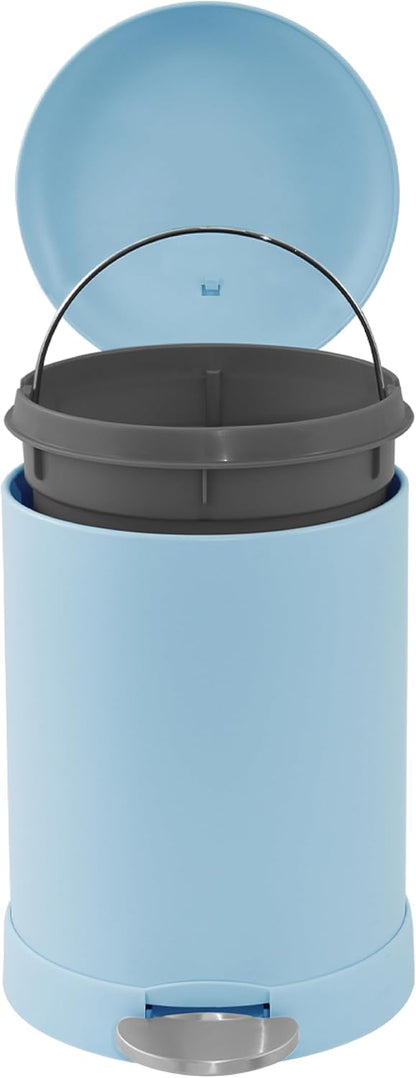 Glad Small Trash Can, 1.2 Gallon | Round Stainless Steel Garbage Bin with Soft Close Lid & Step Foot Pedal | Metal Waste Basket with Removable Inner Bucket, Blue