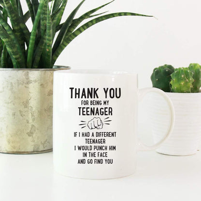 Andaz Press Funny Family 11oz. Coffee Mug Gift, Thank You for Being My Teenager, Punch in Face, 1-Pack, Christmas Birthday Drinking Cup Present Ideas