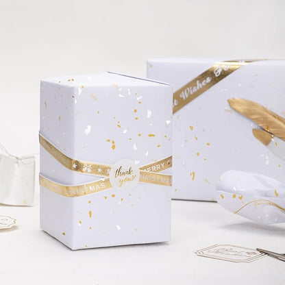 MAYPLUSS Thick Wrapping Paper Roll - 17Inch x 16.5Feet - Romantic Gold Shiny Flakes on Matte White Heavy Gift Wrap Paper with Silky Touch for Wedding, Birthday, Holiday, Christmas