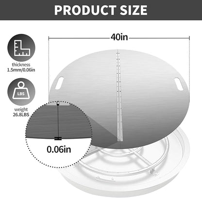 RYFT Fire Pit Lid Round, 40 Inch, 304 Stainless Steel Foldable Cover with Edge Built-in Handle Design, Suitable for Any Round Patio Fire Pits
