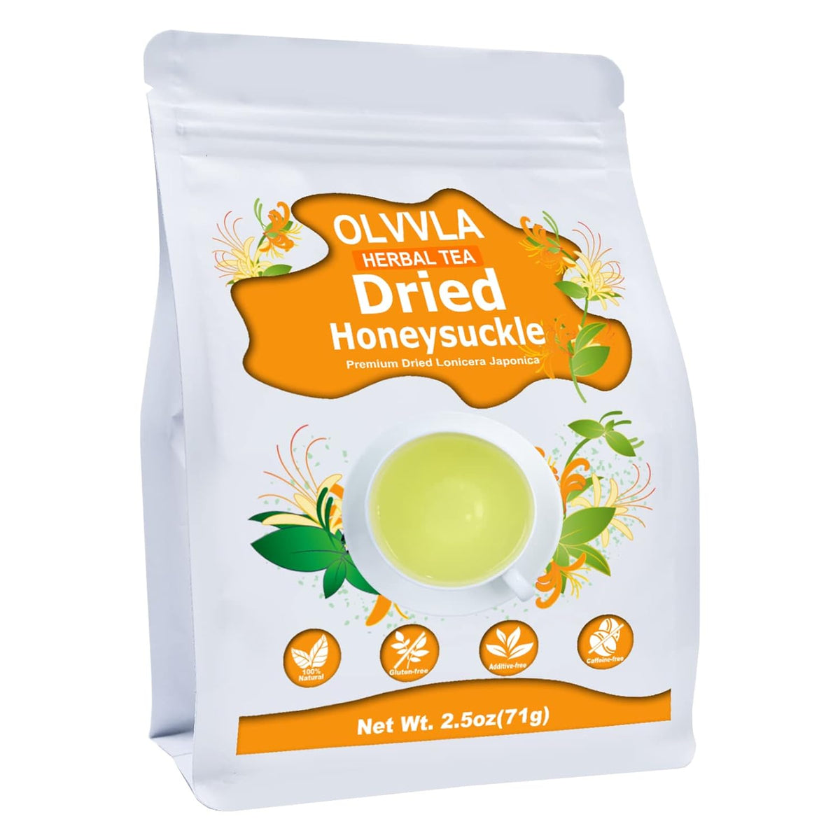 Olvvla - Dried Honeysuckle Flowers - 2.5oz/71g - 100% Natural Honeysuckle Tea - Chinese Edible Jin Yin Hua - Wild Honeysuckle Loose Buds