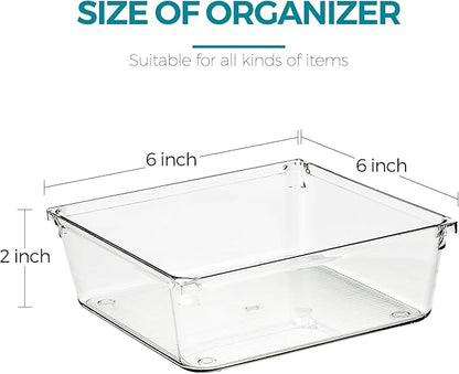 12 Pack Drawer Organizer - 6" X 6" Clear Acrylic Storage Bins with Non-Slip Pads, Versatile Desk Tray for Makeup, Jewelry, Kitchen, Bathroom, and Office Organization