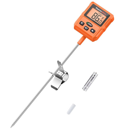 ThermoPro TP511 Digital Candy Thermometer with Pot Clip, Programmable Instant Read Food Meat Thermometer with 10'' Long Probe for Smoker Baking