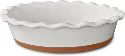 Mora Ceramic Deep Fluted Pie Dish for Baking - 9 inch Porcelain Pie Plate for Apple, Quiche, Pot Pies, Tart, etc. - Modern Farmhouse Style