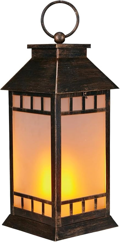 18'' Glass Solar Lantern Outdoor Waterproof, Large Hanging Solar Lanterns with Flickering Flame Lights, Metal Outdoor Lantern Decorative for Patio Garden Backyard Tabletop Mothers Day Gifts Mom