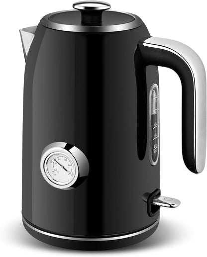 Pukomc Electric Kettle, 1.7L Stainless Steel Tea Kettle with Temperature Gauge, 1500W Water Boiler with LED Light, BPA-Free