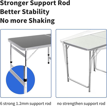 Moosinily Camping Table 6FT Folding Table Large 3 Adjustable Height Portable Picnic Table Camp Aluminum Outdoor Picnic BBQ Black