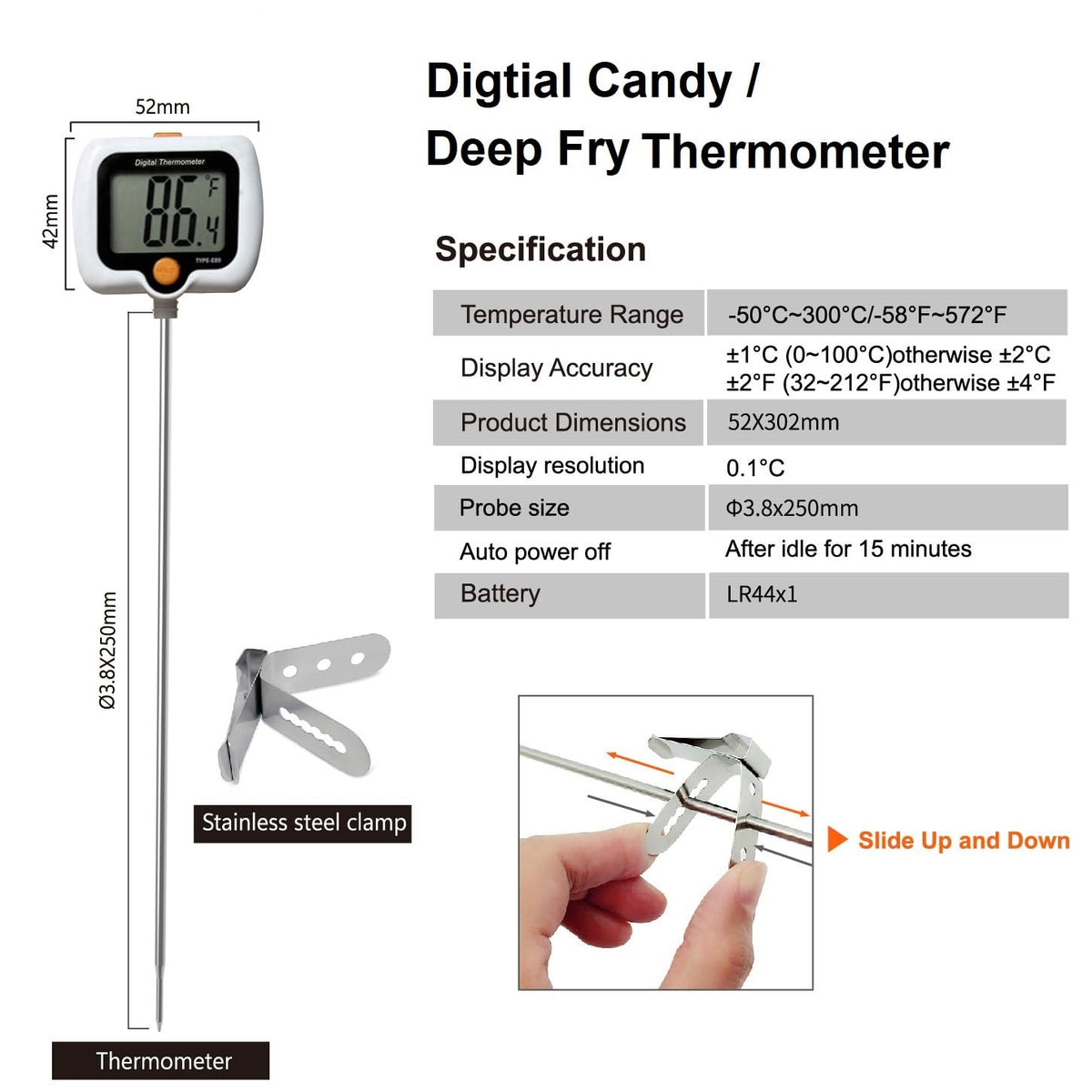 Candy Thermometer for Candy Making with Pot Clip,Best Instant Read Thermometer Digital for Cooking, Baking, Candy and Cheese Making – 10 Inch Probe