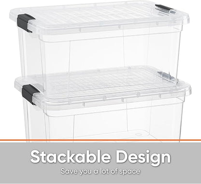 Superio Small Clear Plastic Storage Bin with Lid, 11 Qt, Non-Toxic, BPA Free, Odor Free, Organizer Storage Box, Stackable Plastic Tote for Home, Garage, School, and Office