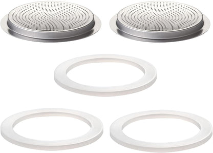 2Pcs Filter with 3Pcs Silicone Gasket Seals for 2 Cup Stovetop Espresso Coffee Maker Replacement Parts for Big Tummy and Straight Stainless Steel