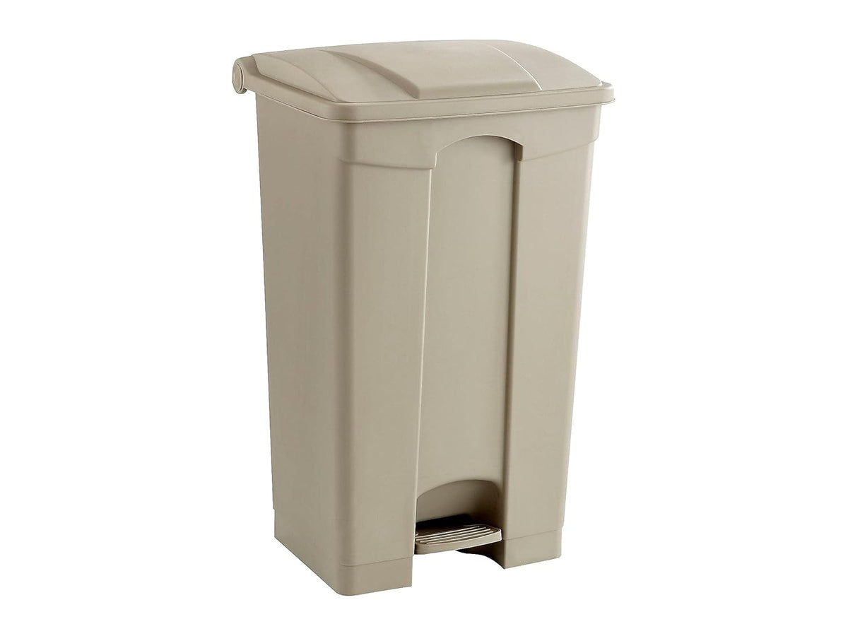 Safco Step On Plastic Trash Can with Foot Pedal, 23 Gallon Garbage Can for Kitchen, Indoor or Outdoor Use, Hands Free, Tan