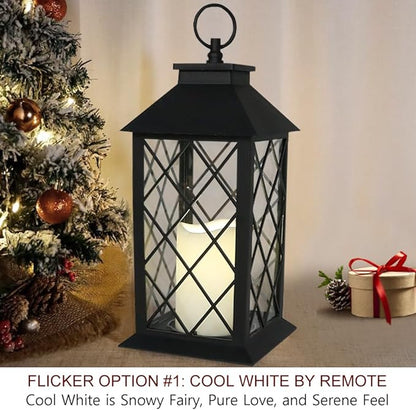2-Pack 13.5" Candle Lanterns Outdoor Waterproof Decorative Lights with Timer Remote - Decorative Indoor LED Lanterns Battery Operated - Cool White Vintage Lantern Outdoor