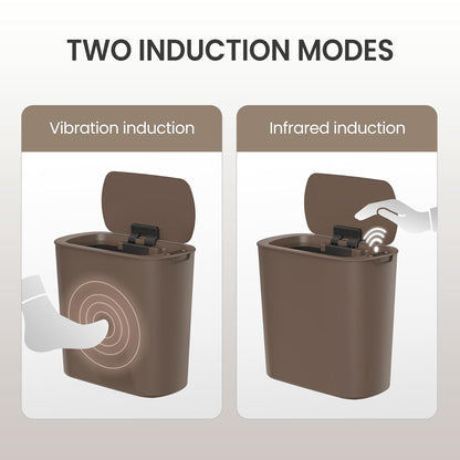 Cesun Automatic Motion Sensor Bathroom Trash Can with Lid, 2.6 Gallon Touchless Trash Bin, Smart Plastic Slim Garbage Can Small Brown Wastebasket for Toilet, Office, rv, Bedroom, Living Room