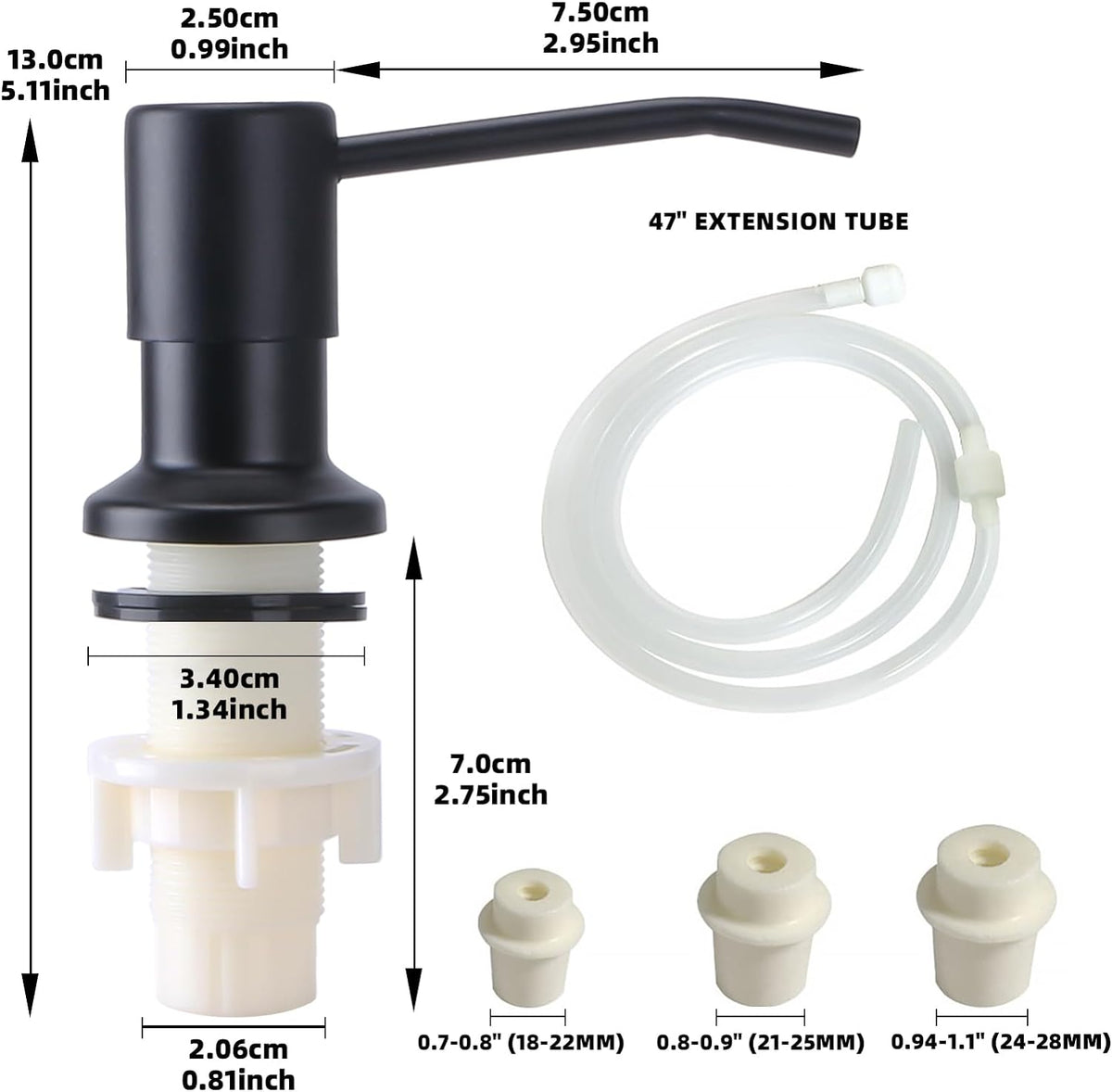Soap Dispenser for Kitchen Sink, Built in Sink Soap Dispenser, Countertop Soap Dispenser Pump with 47" Extension Tube kit, No Need to Fill Little Bottle Again, Black