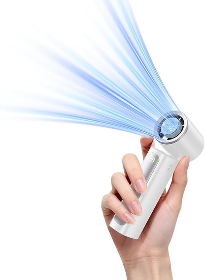 DRORION Portable Mini Fan with Ice Cooling Function, 199 Speed Adjustable Handheld Fan, Rechargeable Personal Fan with Digital Display, Quiet Desk Fan for Travel, Office, Outdoor, Summer,White