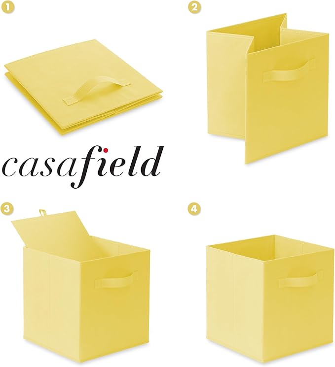 Casafield Set of 6 Collapsible Fabric Cube Storage Bins, Yellow - 11" Foldable Cloth Baskets for Shelves, Cubby Organizers & More