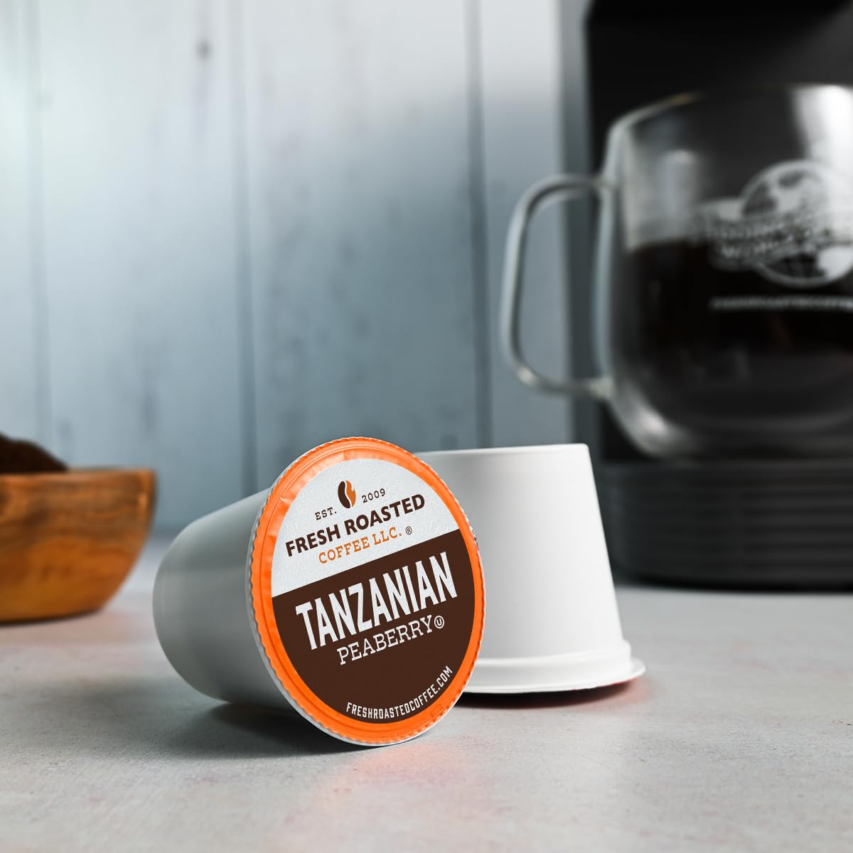Fresh Roasted Coffee, Tanzanian Peaberry K-Cup Pods for Keurig Brewers, Light Roast, Kosher, 24 Count (Pack of 1)