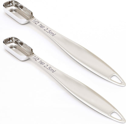 2PCS 1/2Teaspoon (2.5ml) Single Measuring Spoon, Individual Stainless Steel Long Handle Measure Tablespoon Only
