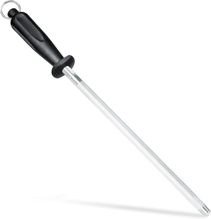 Knife Sharpener Rod, Kitchen Knives Sharpener Carbon Steel Professional Knife Sharpening Steel, Honing Rod with Hanging Holes (13 inches)